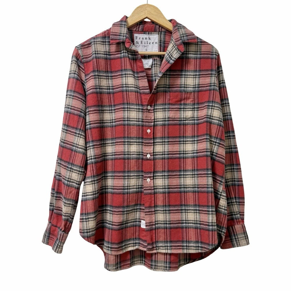 Frank & Eileen Womens Italian Flannel Button Up Shirt Size L Washed Red Plaid